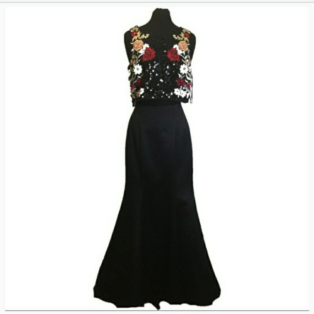 2 pieces floral Embroidered top sequin mermaid - Picture 3 of 7